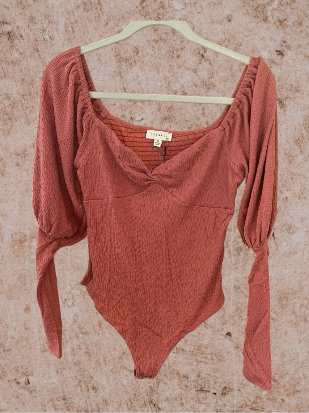 Promesa Terracotta Long-Sleeve Square Neck Bodysuit